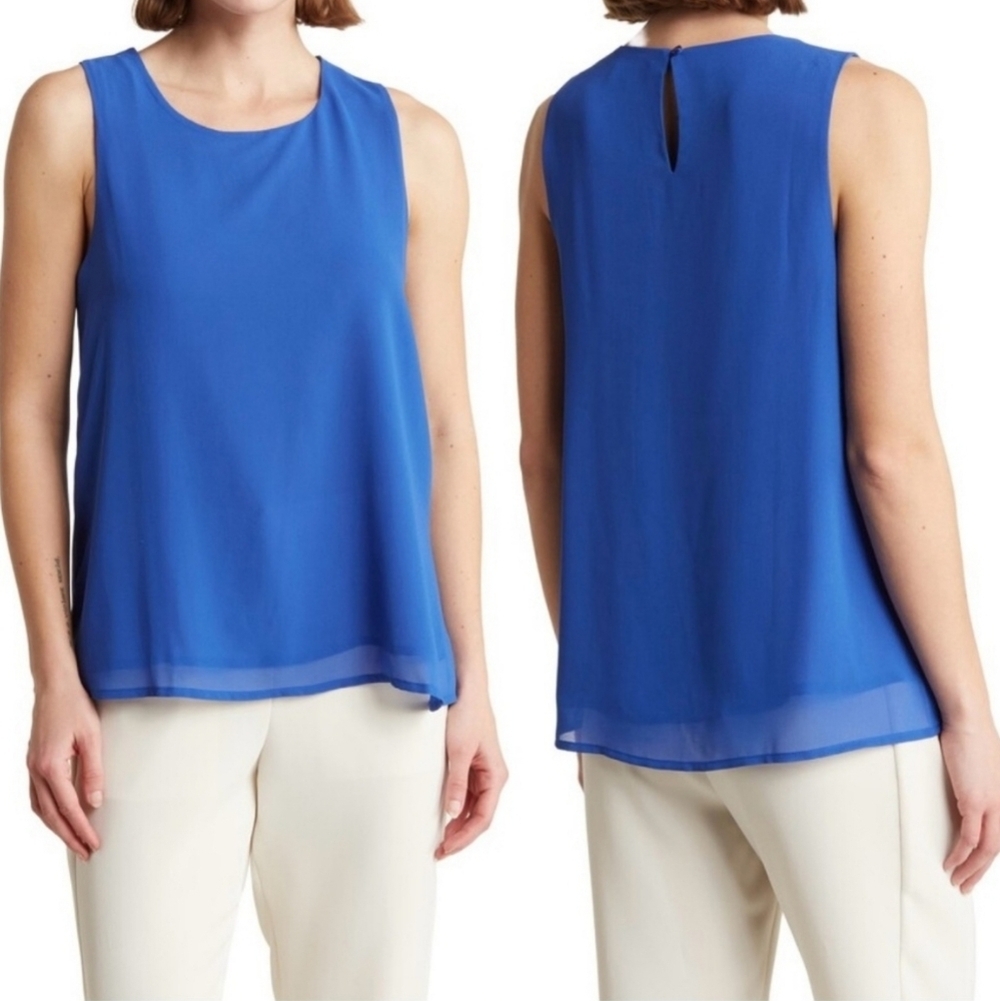 Pleione Size XS Sleeveless Double Layer Woven Tank Top Blue